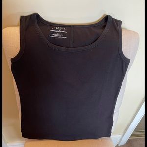 Talbots black tank top; higher in the back; side slits. In excellent condition!